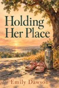 Small pink sandals and a steel water bottle rest on a sunlit path beneath an old oak at dusk in Holding Her Place.